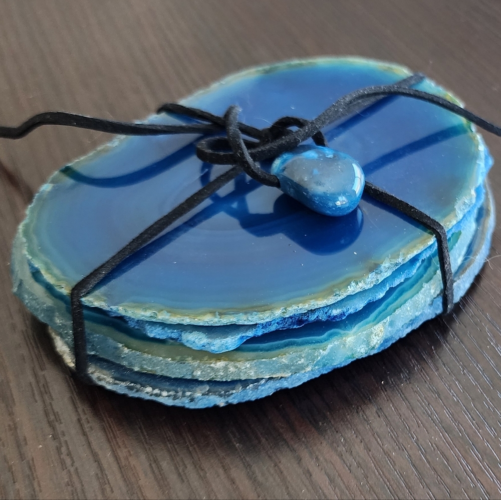 Blue agate polished slices, set of 4, ovals, 4×5"